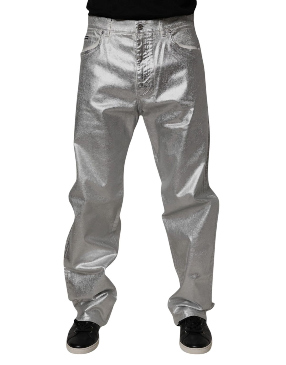 Dolce & Gabbana Metallic Silver Cotton Straight Denim Jeans