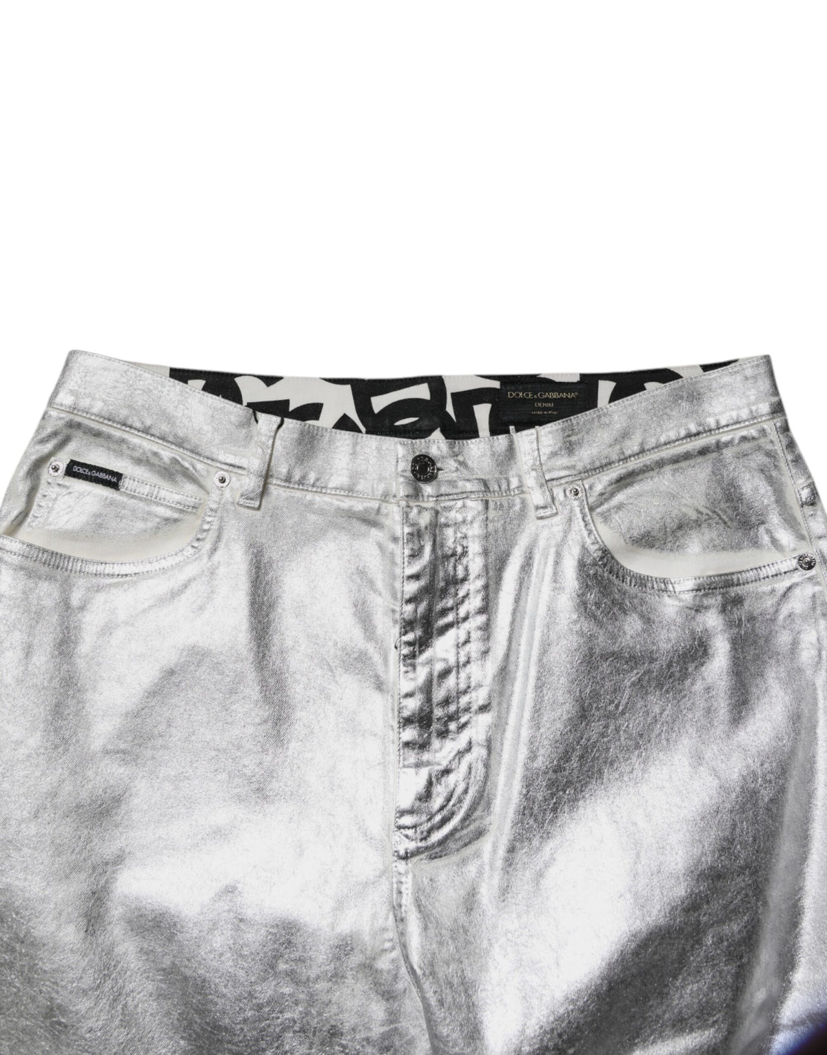 Dolce & Gabbana Metallic Silver Cotton Straight Denim Jeans