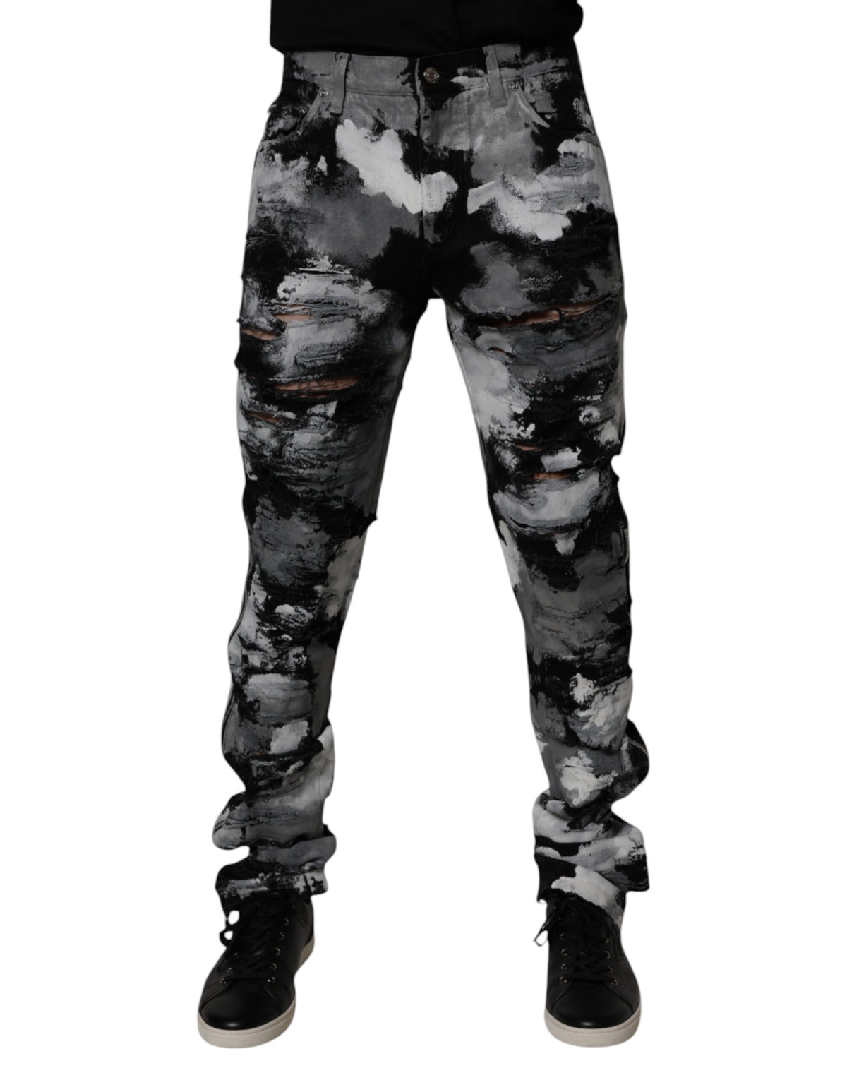 Dolce & Gabbana Multicolor Camouflage Tattered Skinny Denim Jeans