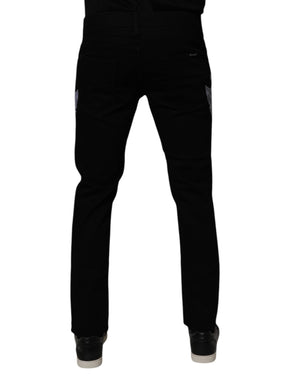 Dolce & Gabbana Black Floral Cotton Skinny Men Denim Jeans
