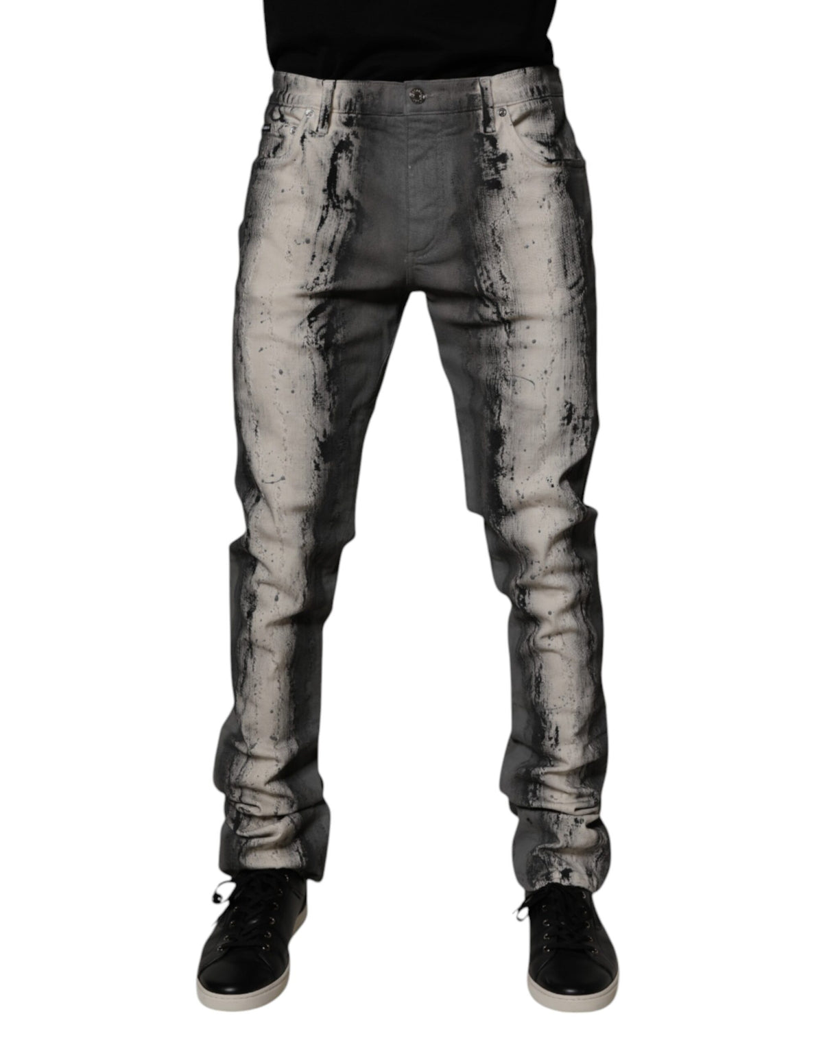 Dolce & Gabbana Gray Tie Dye Cotton Skinny Men Denim Jeans