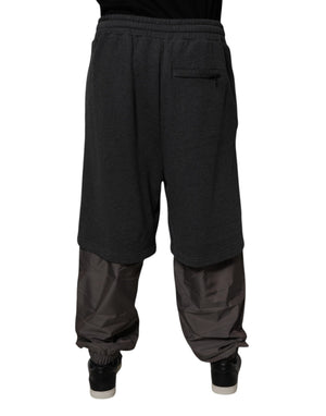 Dolce & Gabbana Dark Gray Cotton Layered Straight Sweatpants Pants