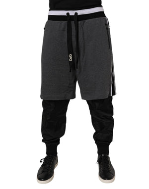 Dolce & Gabbana Black Gray Cotton Layered Men Sweatpants Pants