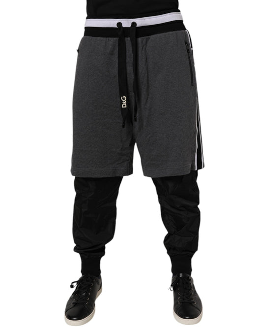 Dolce & Gabbana Black Gray Cotton Layered Men Sweatpants Pants