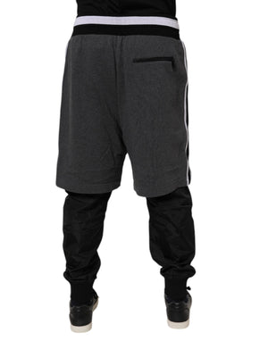 Dolce & Gabbana Black Gray Cotton Layered Men Sweatpants Pants