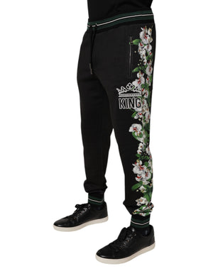 Dolce & Gabbana Black Floral King Men Jogger Sweatpants Pants