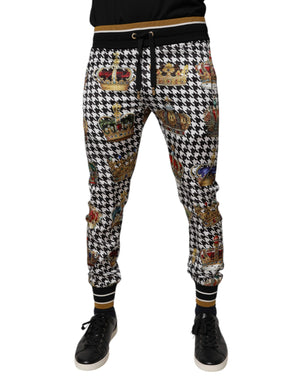 Dolce & Gabbana Multicolor Houndstooth Crown Men Sweatpants Pants