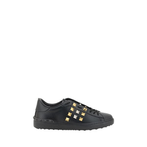 Valentino Garavani Black Calf Leather Bos Taurus Low Top Sneakers