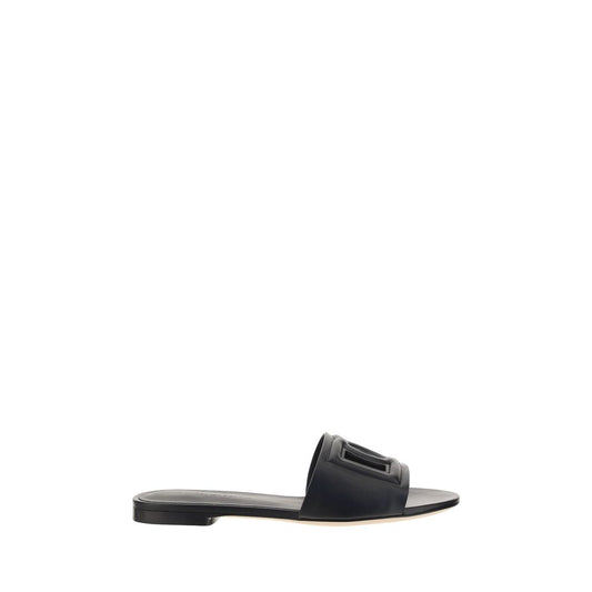 Dolce & Gabbana Black Calf Leather Bos Taurus Flat Sandals