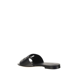 Dolce & Gabbana Black Calf Leather Bos Taurus Flat Sandals