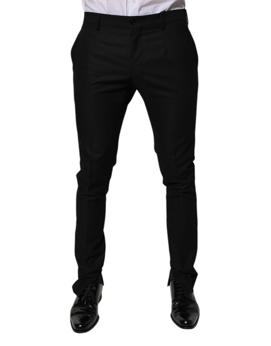Dolce & Gabbana Black Virgin Wool MenSkinny Dress Formal Pants