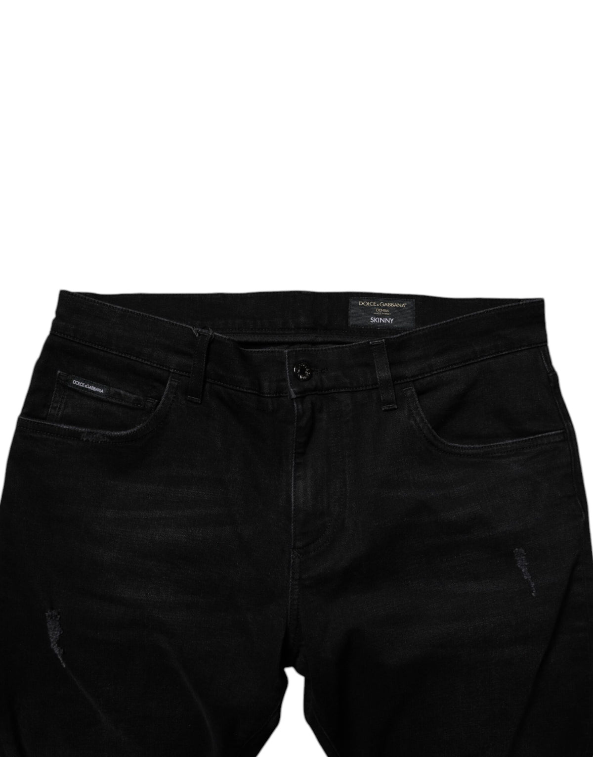 Dolce & Gabbana Black Cotton Tattered Skinny Men Denim Jeans