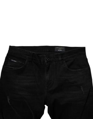 Dolce & Gabbana Black Cotton Tattered Skinny Men Denim Jeans