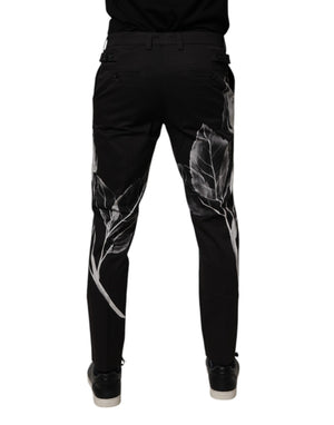 Dolce & Gabbana Black Cotton Floral Skinny Dress Pants