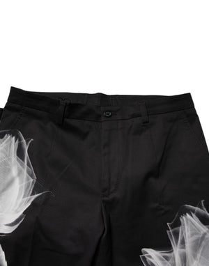 Dolce & Gabbana Black Cotton Floral Skinny Dress Pants
