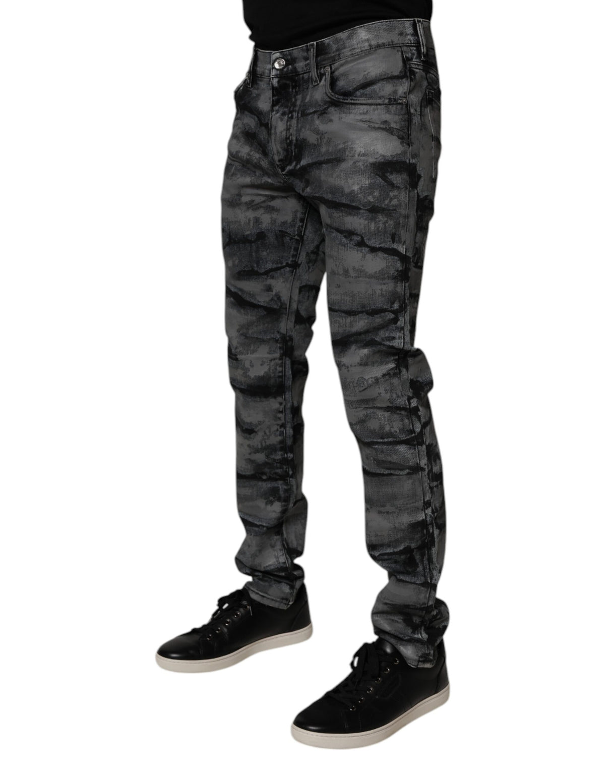 Dolce & Gabbana Gray Tie Dye Cotton Skinny Men Denim Jeans