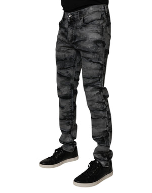 Dolce & Gabbana Gray Tie Dye Cotton Skinny Men Denim Jeans