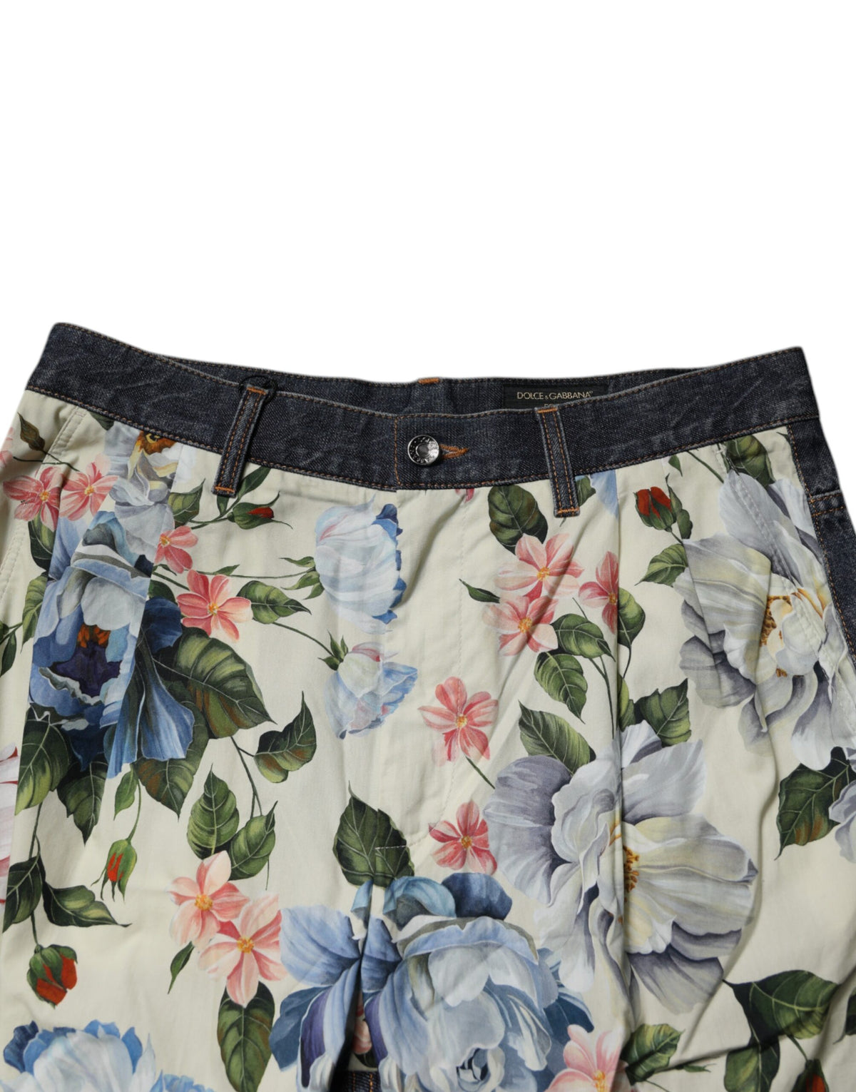 Dolce & Gabbana Beige Blue Floral Cotton Men Denim Jeans
