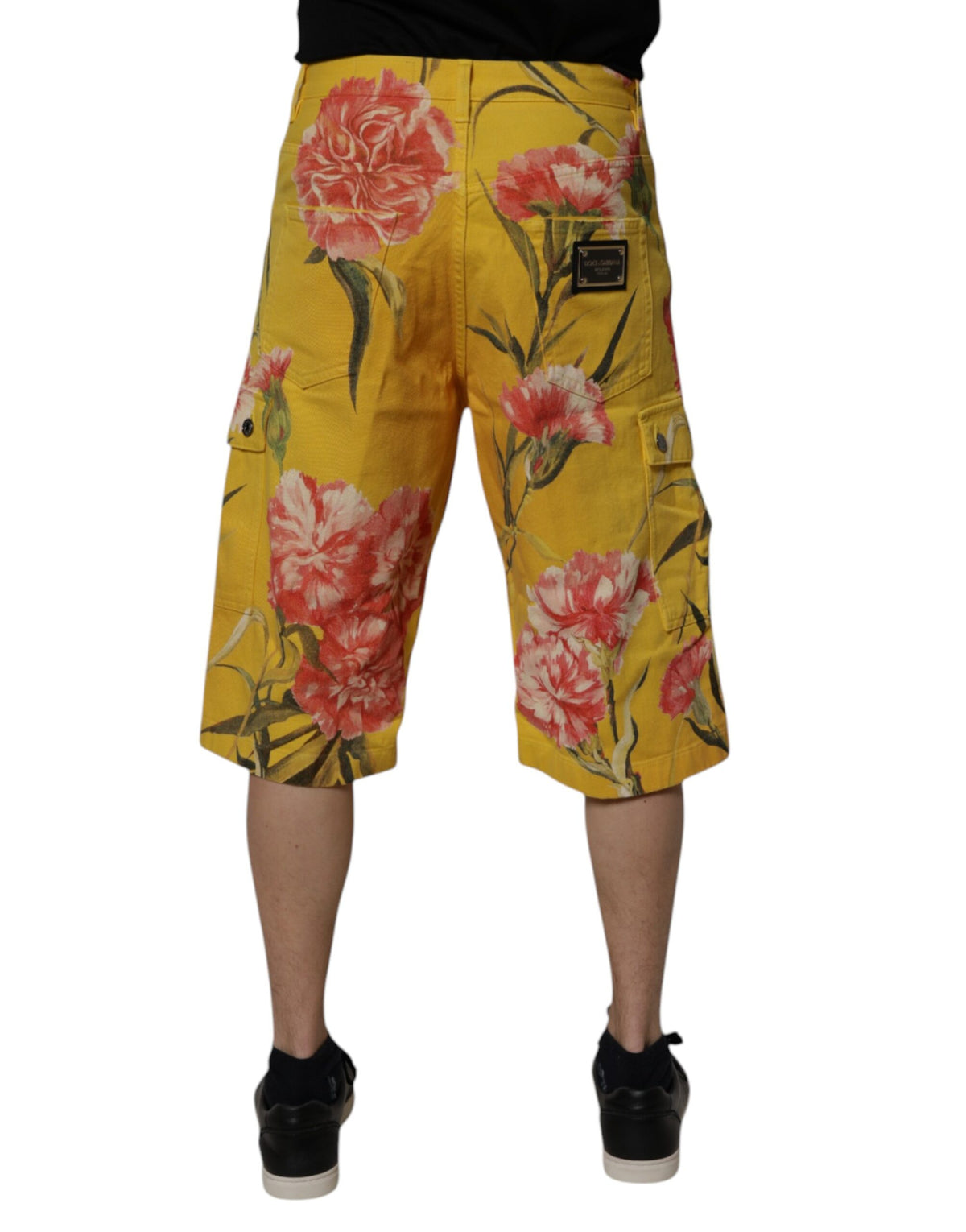 Dolce & Gabbana Yellow Floral Cargo Denim Men Bermuda Shorts