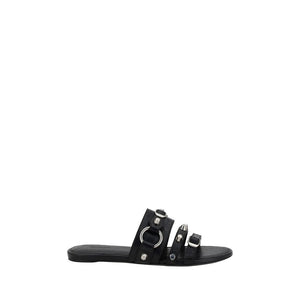 Balenciaga Black Calf Leather Bos Taurus Flat Sandals