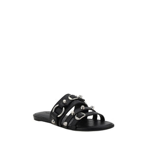 Balenciaga Black Calf Leather Bos Taurus Flat Sandals