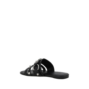 Balenciaga Black Calf Leather Bos Taurus Flat Sandals