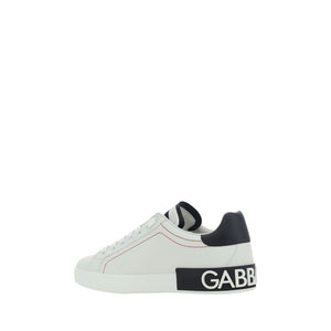 Dolce & Gabbana White Calf Leather Bos Taurus Low Top Sneakers