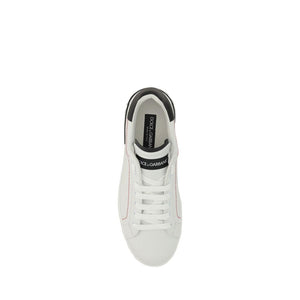Dolce & Gabbana White Calf Leather Bos Taurus Low Top Sneakers