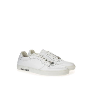 Roberto Cavalli White Leather Low Top Sneakers