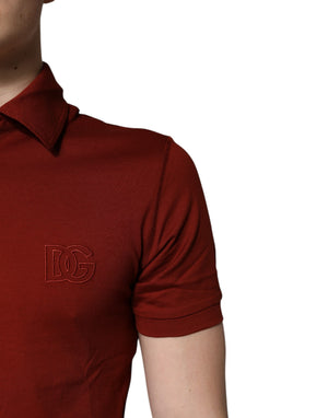 Dolce & Gabbana Red Cotton DG Logo Collared Men Polo T-shirt