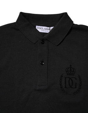 Dolce & Gabbana Black Cotton DG Logo Collared Polo T-shirt