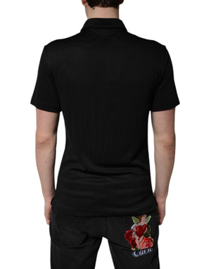 Dolce & Gabbana Black Polyester DG Logo Collared Polo T-shirt