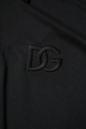 Dolce & Gabbana Black Polyester DG Logo Collared Polo T-shirt