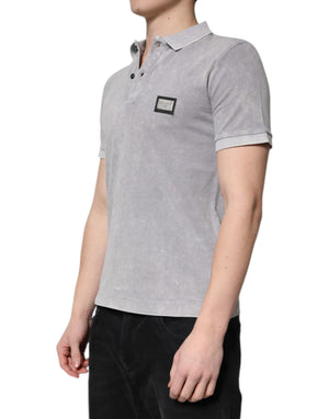 Dolce & Gabbana Gray Logo Plaque Cotton Men Polo Shirt T-shirt