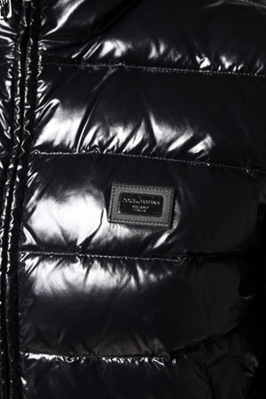 Dolce & Gabbana Black Logo Plaque Full Zip Puffer Jacket