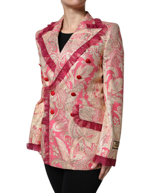 Dolce & Gabbana Pink Gold Jacquard Nylon Coat Blazer Jacket