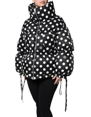 Dolce & Gabbana Black White Polka Dot Full Zip Puffer Jacket
