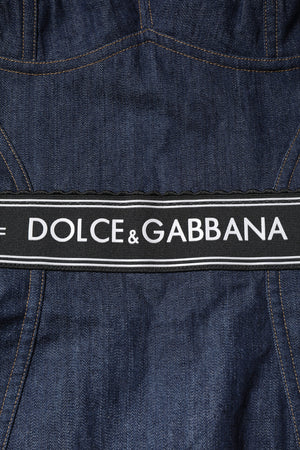 Dolce & Gabbana Blue Cotton Stretch Sleeveless Bodycon Denim Bodysuit