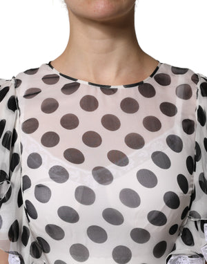 Dolce & Gabbana White Polka Dotted Silk Blend A-line Dress