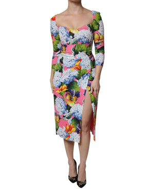 Dolce & Gabbana Multicolor Floral Side Slit Midi Dress
