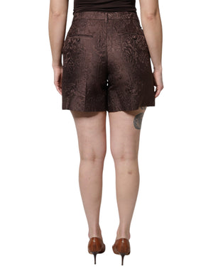 Dolce & Gabbana Brown Floral Brocade Mid Waist Mini Short