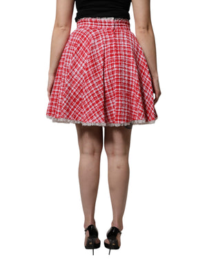 Dolce & Gabbana Red White High Waist A-line Above Knee Skirt