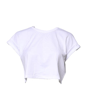 Dolce & Gabbana White Cotton Crew Neck Cropped T-shirt Top