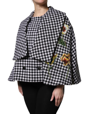 Dolce & Gabbana Black White Monochrome Patterned Floral Cape Jacket