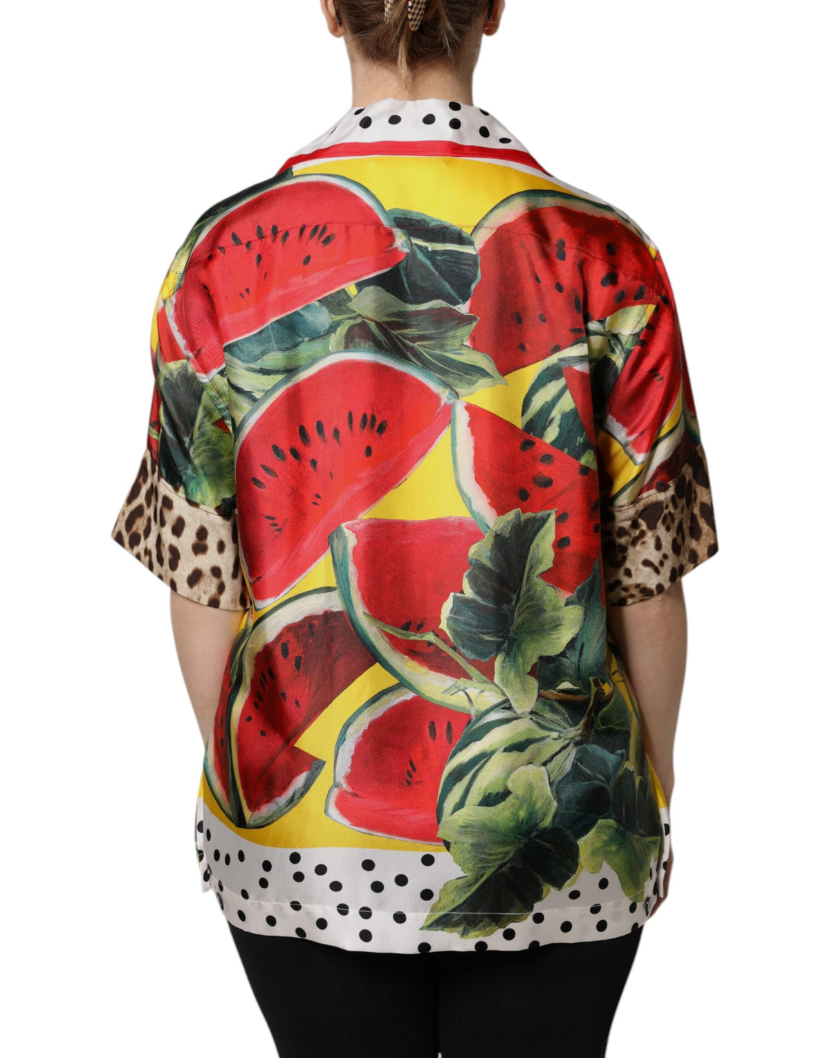 Dolce & Gabbana Multicolor Watermelon Collared Shirt Top