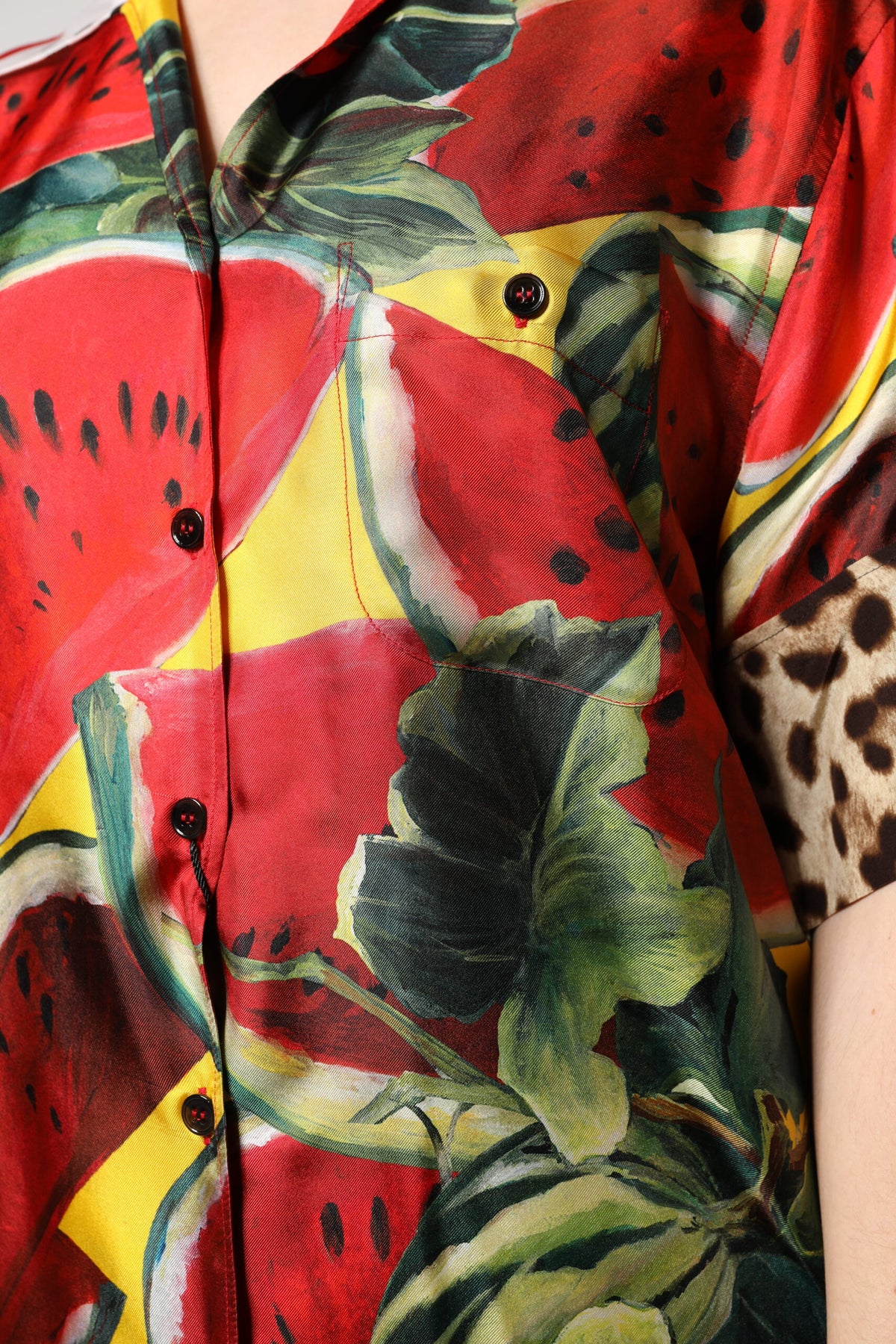Dolce & Gabbana Multicolor Watermelon Collared Shirt Top