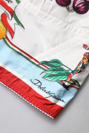 Dolce & Gabbana White Vegetable Print Sweetheart Cropped Top