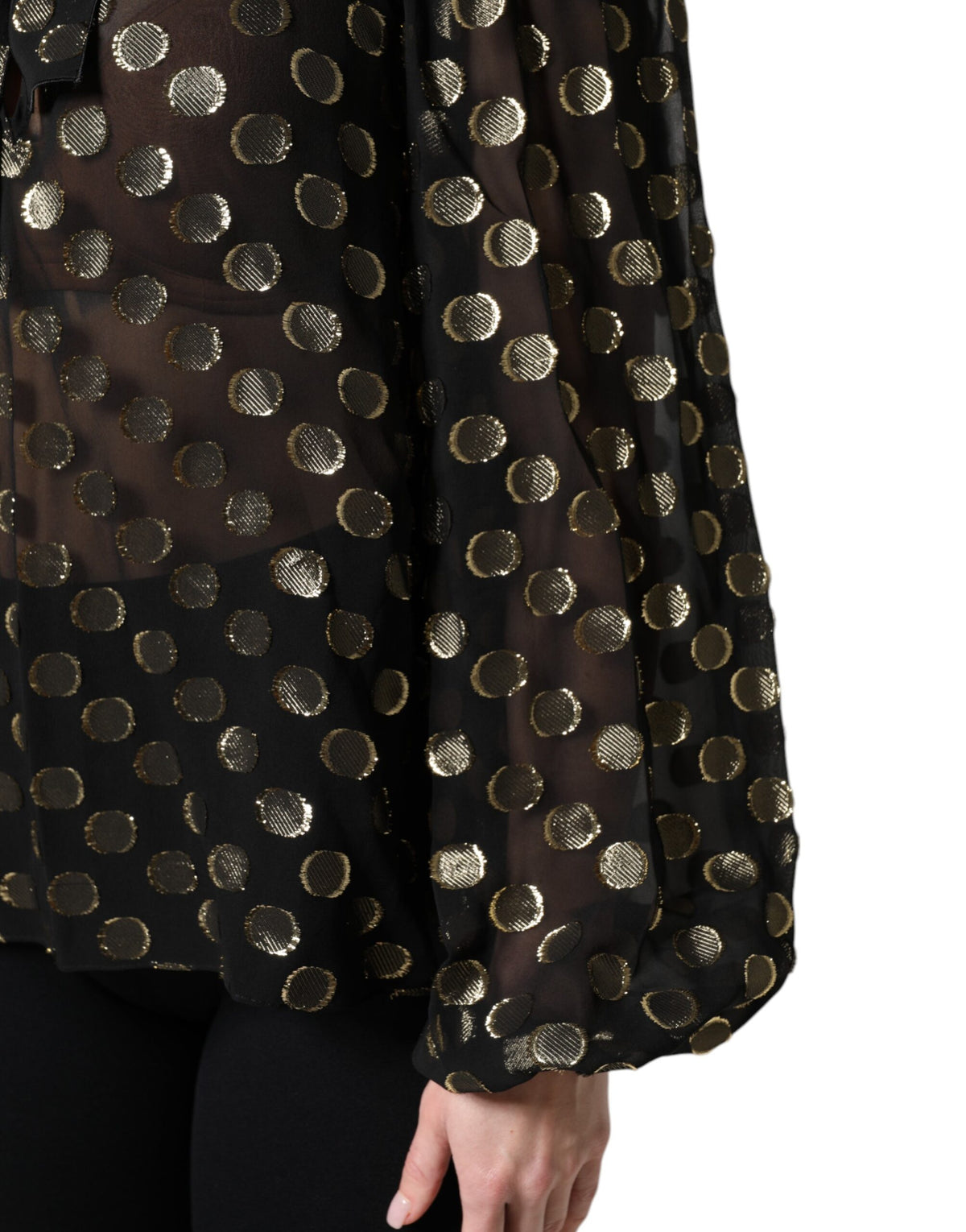 Dolce & Gabbana Black Sheer Tied Neck Polka Dots Blouse Top