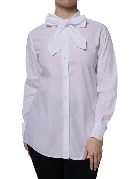 Dolce & Gabbana White Ascot Collar Long Sleeve Blouse Top