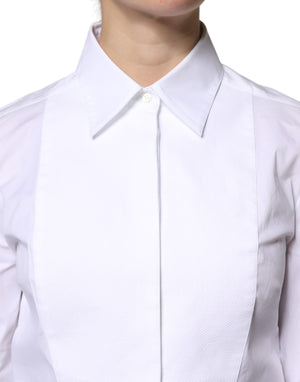 Dolce & Gabbana White Cotton Dress Collared Dress Shirt Top